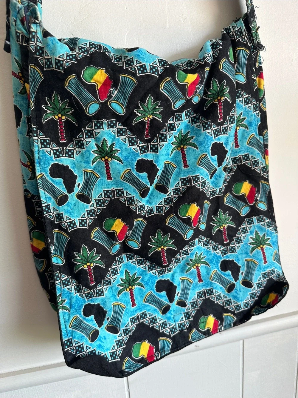 Blue Patterned Hobo Shoulder Bag with Tropical Accents